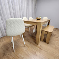 Wooden Dining Table Set for 6 Oak Effect Table With 4 Cream Gem Patterned  Chairs and 1 Bench