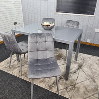 Dining Table and 4 Grey Velvet  Chairs Grey  Glass Table 4 Velvet Chairs  Dining Room Furniture
