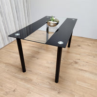 Dining Table Black Glass Kitchen Place for 4 Seats, Dining Table Only (Black H 75 x L 120 x W 70 cm)