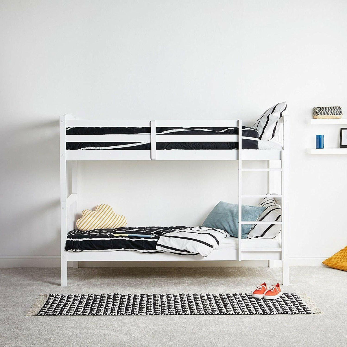 Bunkbed Kids white 3ft single wooden bunk bed with mattress childrens bedroom furniture