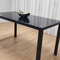 Dining Table Black Glass Kitchen Place for 6 Seats, Dining Table Only (Black H 75 x L 134 x W 70 cm)