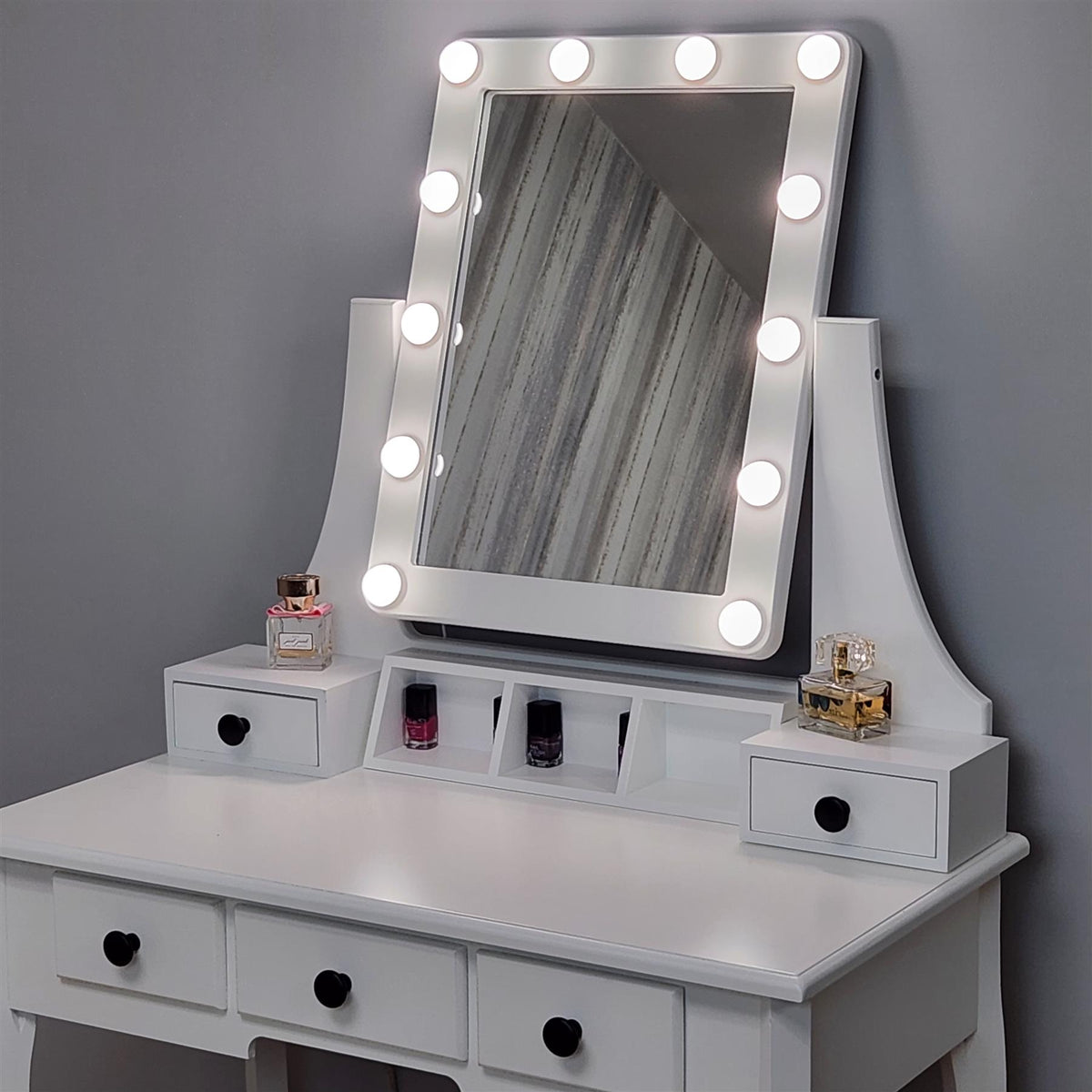 Dressing Table with Mirror and Stool Makeup Vanity LED Bulbs Mirror Hollywood Table