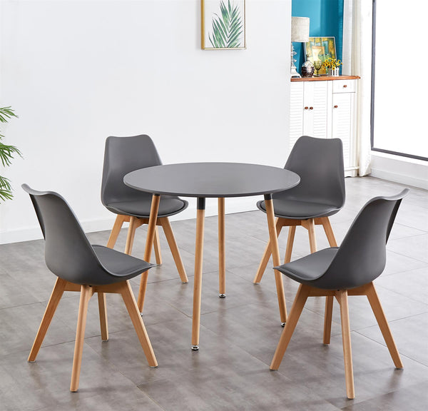 Dining Table Grey Wood Kitchen Place for 4 Seats, Dining Table Only (Grey H 75 x L 90 x W 90 cm)