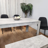 Dining Table and 4 Chairs With Bench Stone Grey Effect Wood Table 4 Black Leather Chairs Dining Room