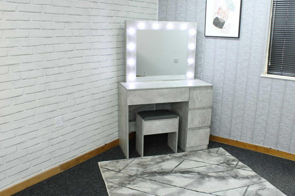 Dressing Table with Mirror and Stool Makeup Vanity LED Bulbs Mirror Hollywood Table