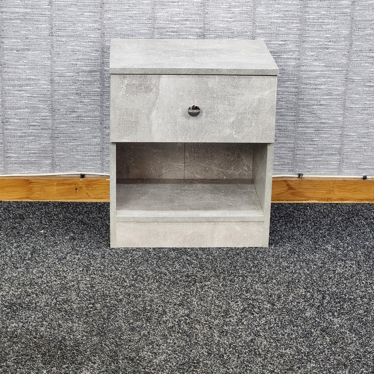 Wooden Bedside Cabinet In Stone Grey Effect