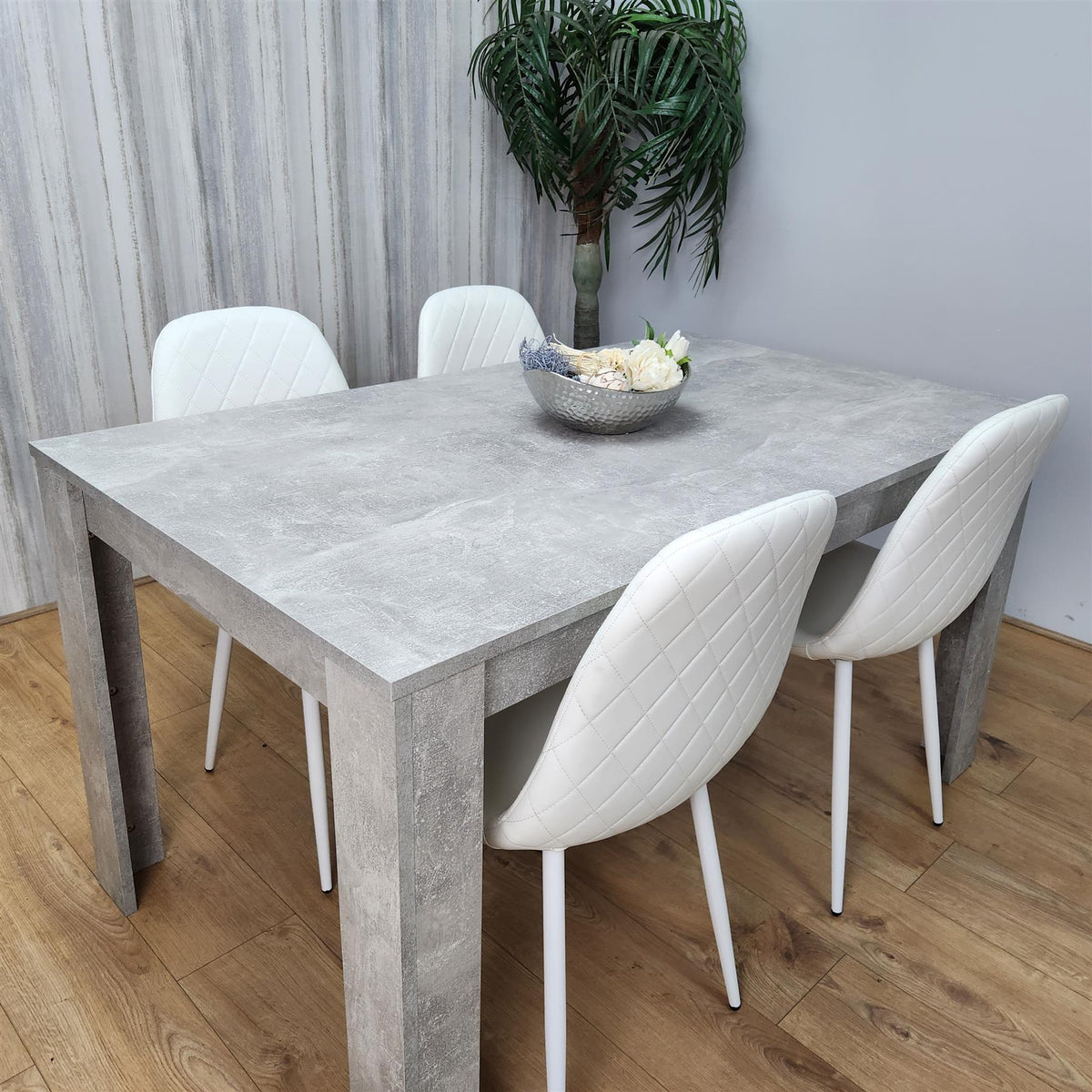 Wooden Rectangle Dining Table Sets with Set of 4 Chairs, Grey, and White