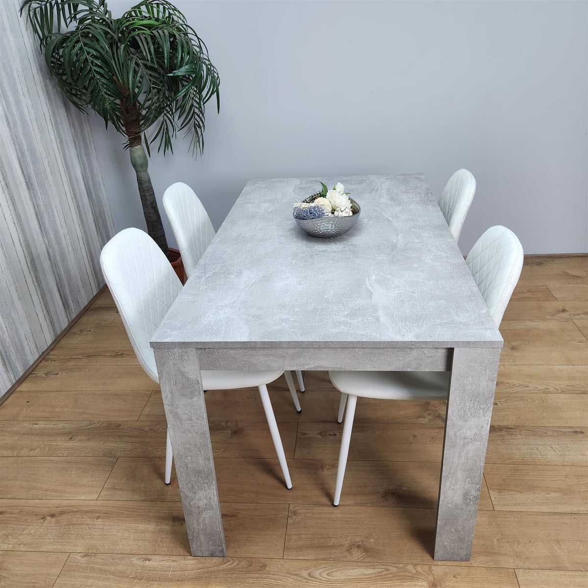 Wooden Rectangle Dining Table Sets with Set of 4 Chairs, Grey, and White