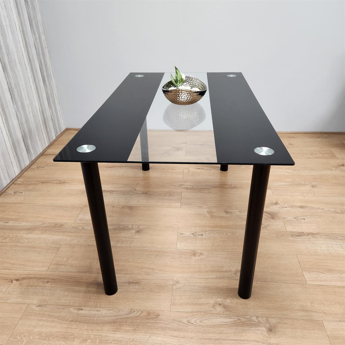 Dining Table Black Glass Kitchen Place for 4 Seats, Dining Table Only (Black H 75 x L 120 x W 70 cm)