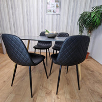 Dining Table Set of 4 Wooden Grey Table with 4 Black Gem Patterend Chairs