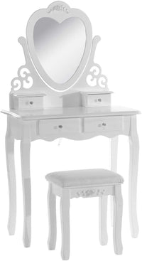 Dressing Table with Heart Shaped Mirror and Stool Makeup Vanity Mirror Hollywood Table