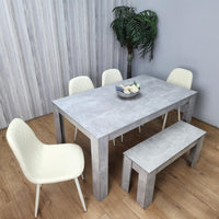 Wooden Rectangle Dining Table Sets with Set of 4 Chairs, a Bench, Grey and Cream