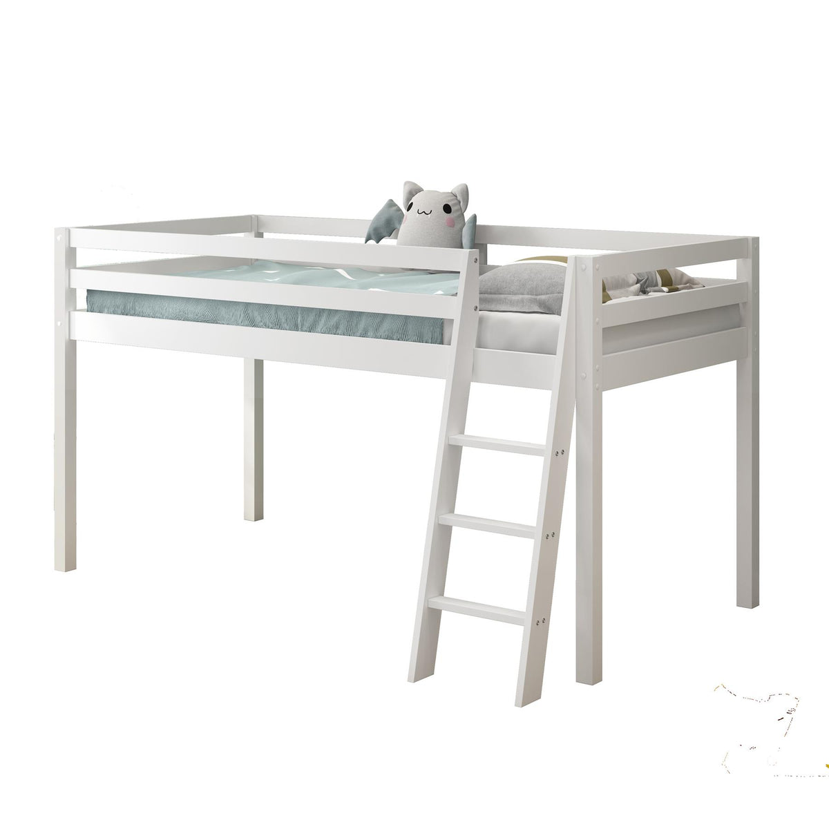 Mid sleeper Bed kids white 3ft single and 1 mattress wooden childrens bedroom furniture