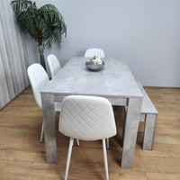 Wooden Rectangle Dining Table Sets with Set of 4 Chairs, a Bench, Grey and White