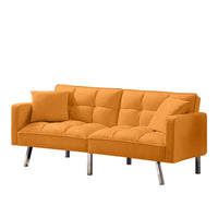 Sofa Bed 2 Seater Mustard Velvet Click Clack Sofa Settee Recliner Couch with Metal Legs with 2 Pillows