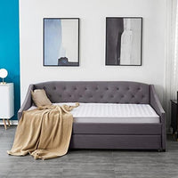 Daybed with Trundle grey 3ft twin velvet tufted wooden day bed with 2 mattresses bedroom