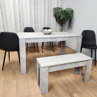 Dining Table and 4 Chairs With Bench Stone Grey Effect Wood Table 4 Black Leather Chairs Dining Room