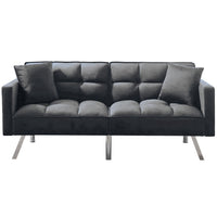 Sofa Bed 2 Seater Grey Velvet Click Clack Sofa Settee Recliner Couch with Metal Legs with 2 Pillows