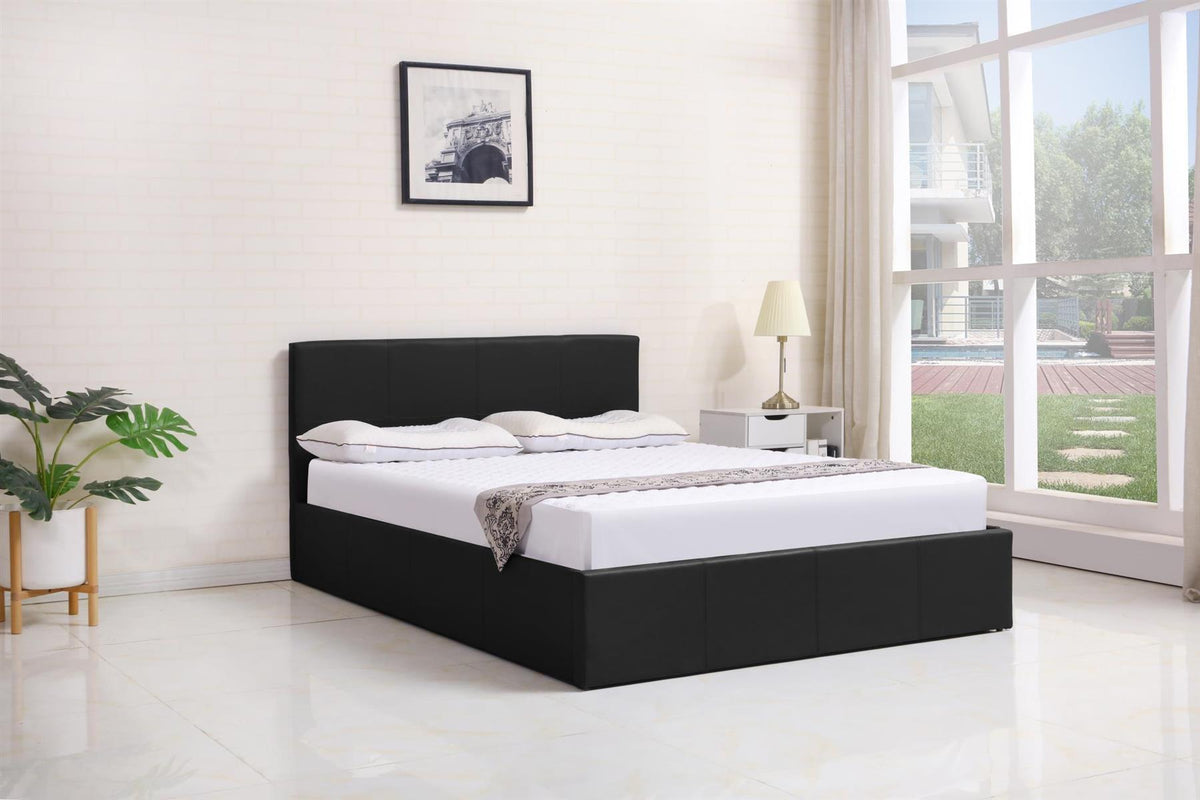 4ft Black Ottoman Stoarge Bed | Leather Bed