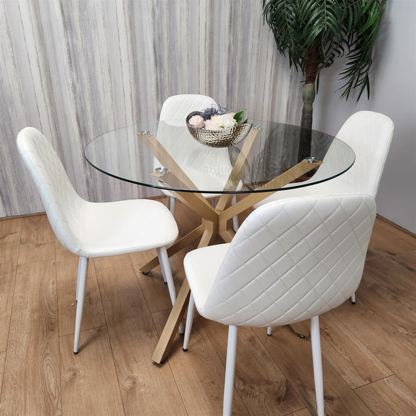 Forest Round Glass Table + 4 white gem