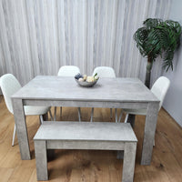 Wooden Rectangle Dining Table Sets with Set of 4 Chairs, a Bench, Grey and White