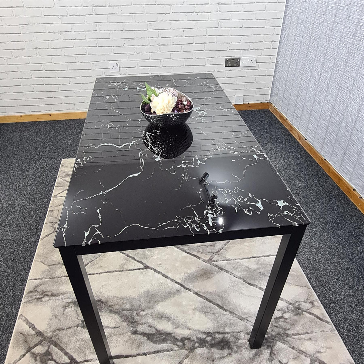 Dining Table Black Glass Kitchen Place for 4 Seats, Dining Table Only (Black H 75 x L 120 x W 70 cm)