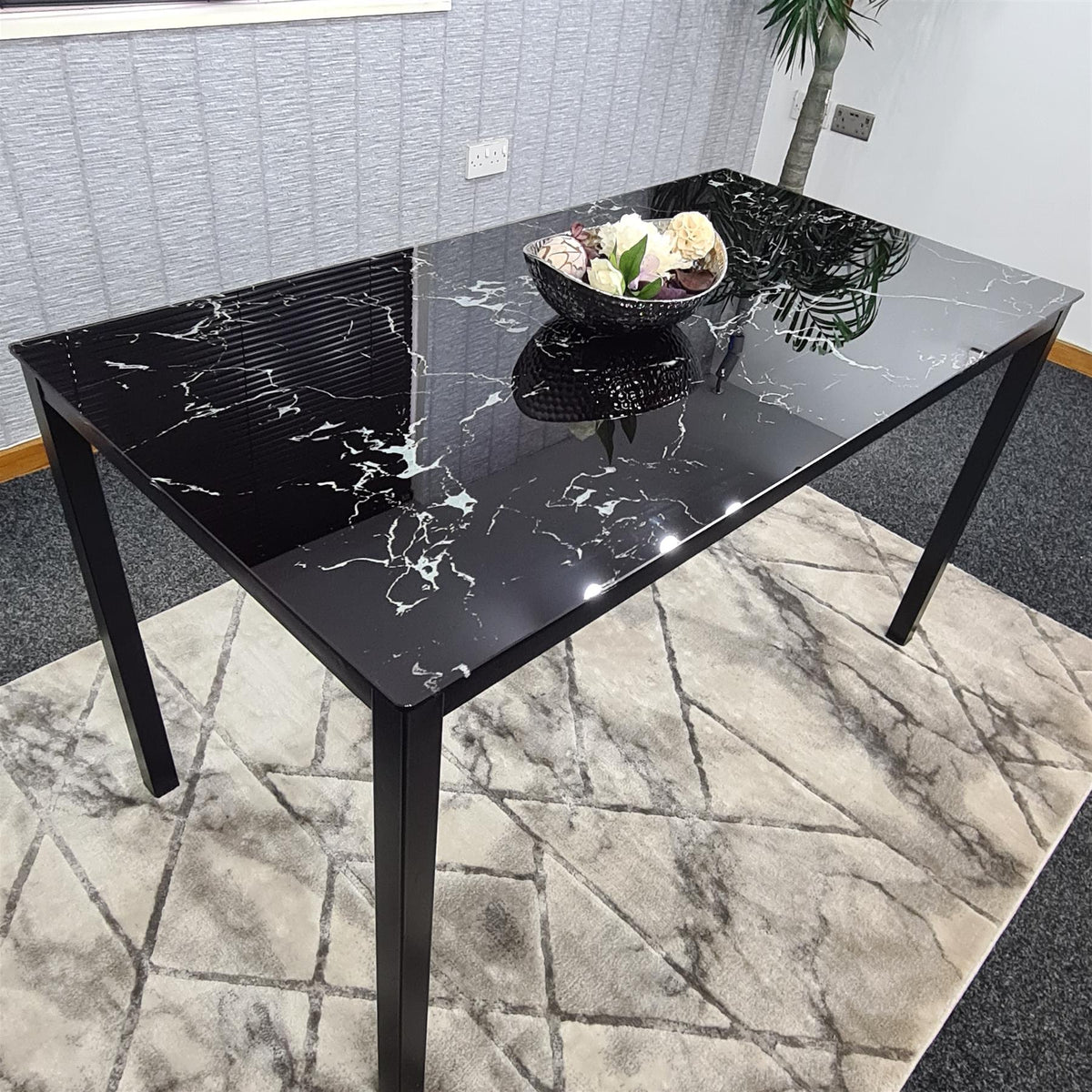 Dining Table Black Glass Kitchen Place for 4 Seats, Dining Table Only (Black H 75 x L 120 x W 70 cm)