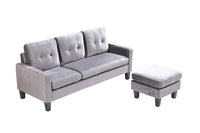 Corner Sofa Velvet Sectional Sofa with Ottoman L-shaped Grey Sofa Couch Reversible 3-Seater