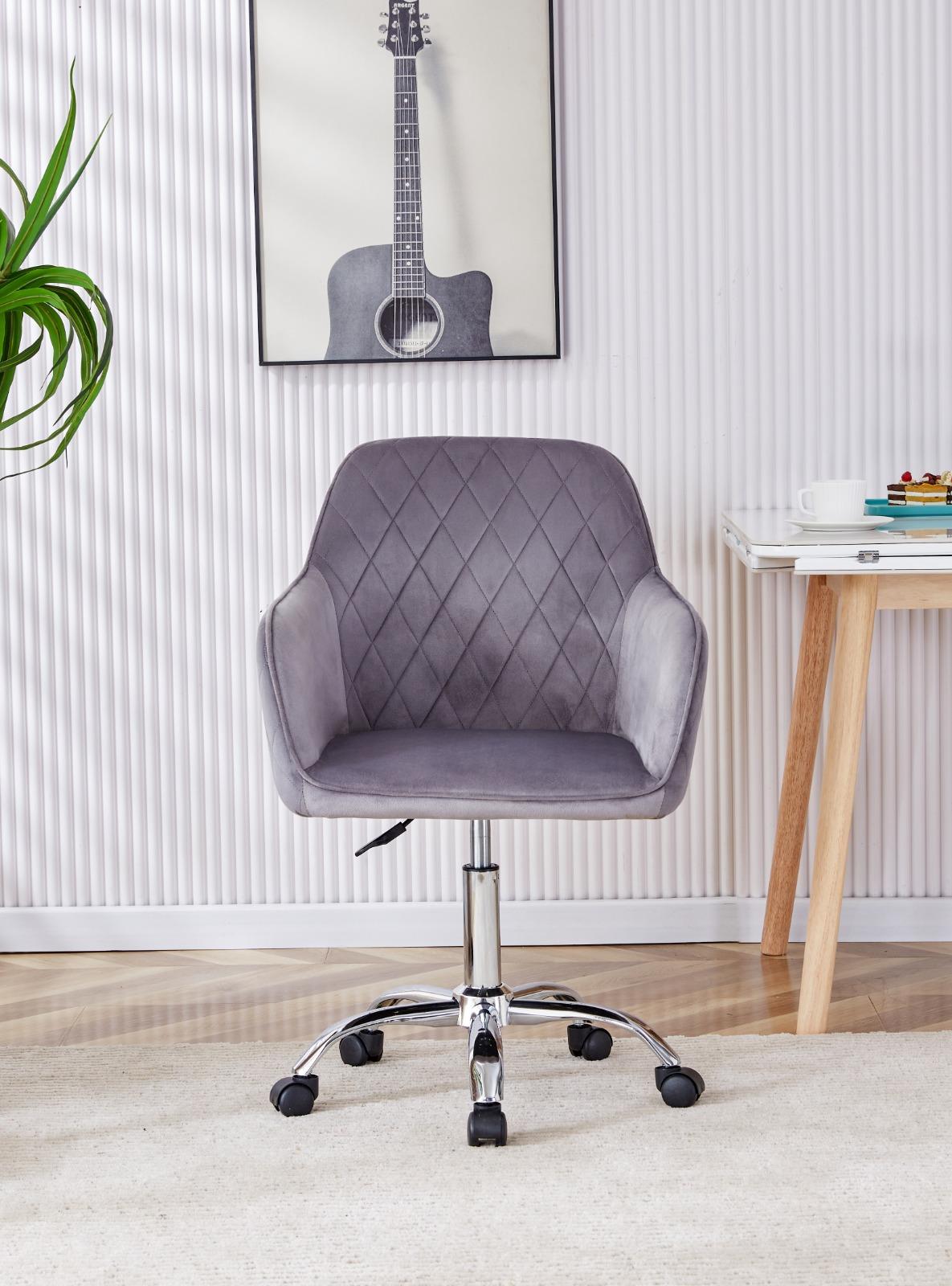 Office Chair grey velvet swivel with arms and wheels leisure home desk computer