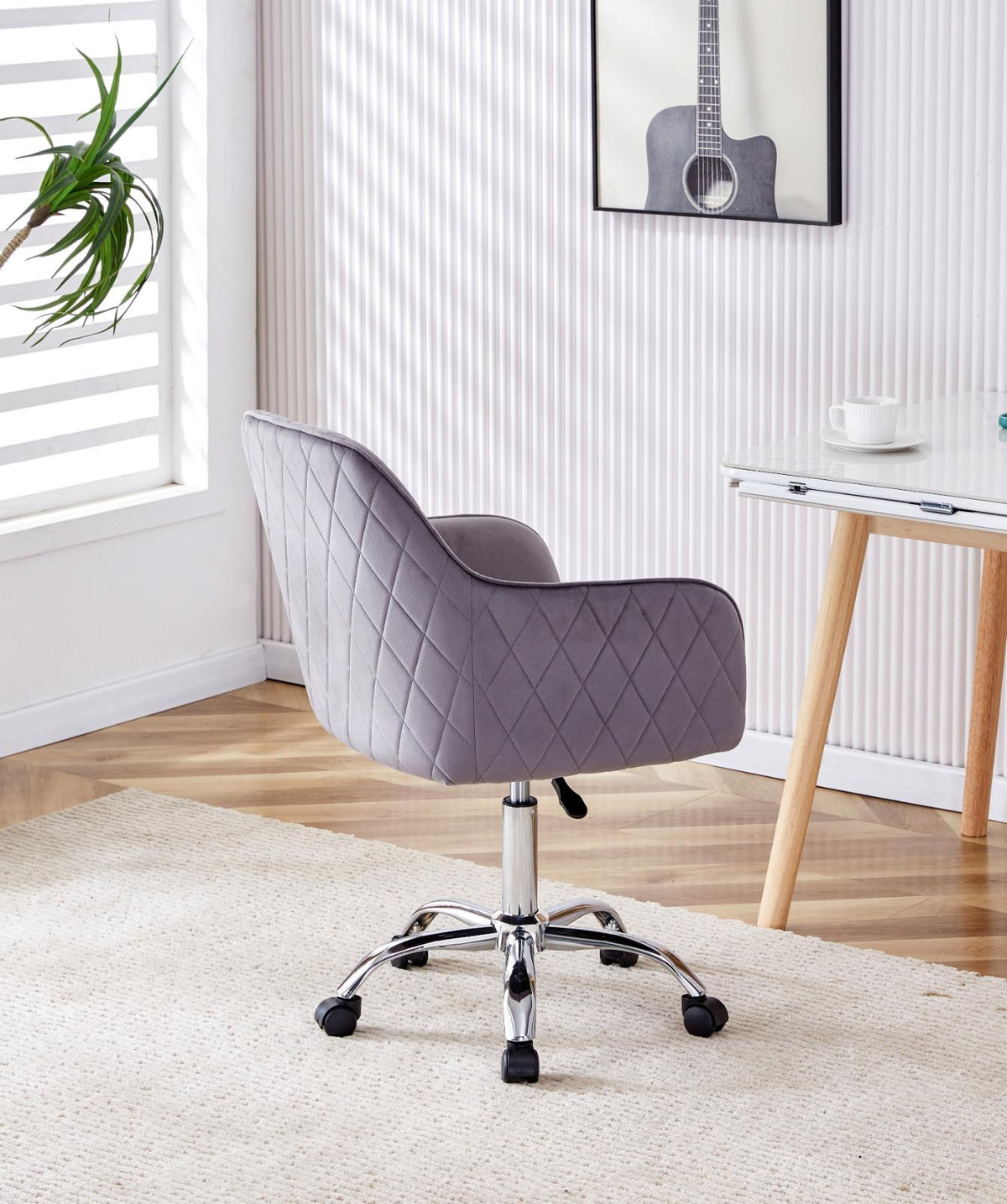 Office Chair grey velvet swivel with arms and wheels leisure home desk computer