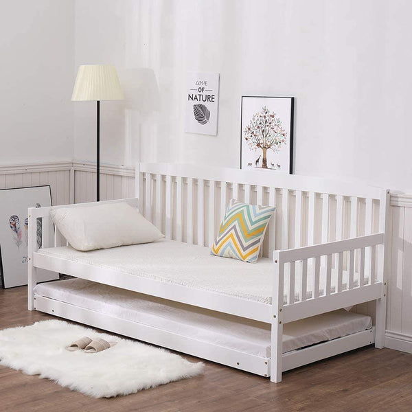 Daybed With Trundle white 3ft single and 2 mattresses wooden pull out guest room bedroom