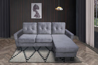 Corner Sofa Velvet Sectional Sofa with Ottoman L-shaped Grey Sofa Couch Reversible 3-Seater