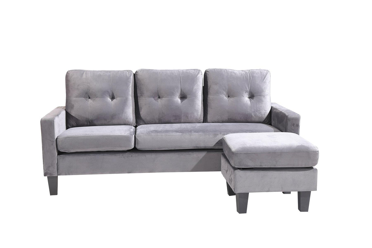 Corner Sofa Velvet Sectional Sofa with Ottoman L-shaped Grey Sofa Couch Reversible 3-Seater