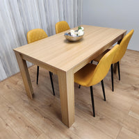 Dining Table and 4 Chairs Oak Effect Table with 4 Mustard Gem Patterned Chairs