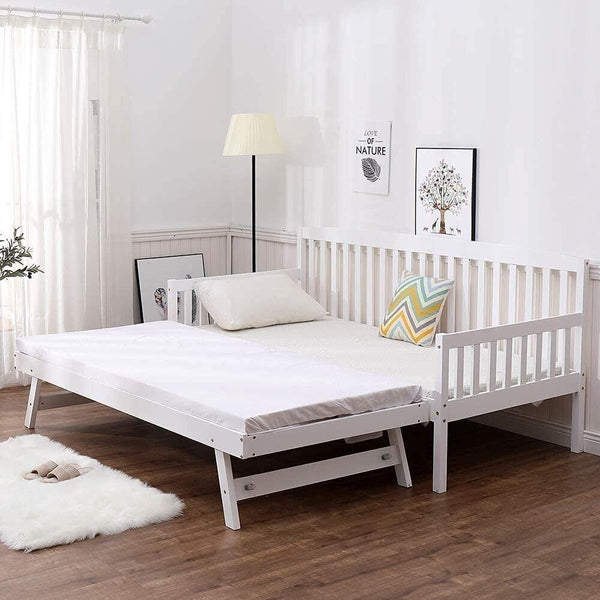Daybed With Trundle white 3ft single and 2 spring mattresses wooden pull out guest room bedroom