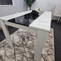 Dining Table Wood Kitchen Place for 6 Seats, Dining Table Only (White and Black H 75 x L 140 x W 80 cm)