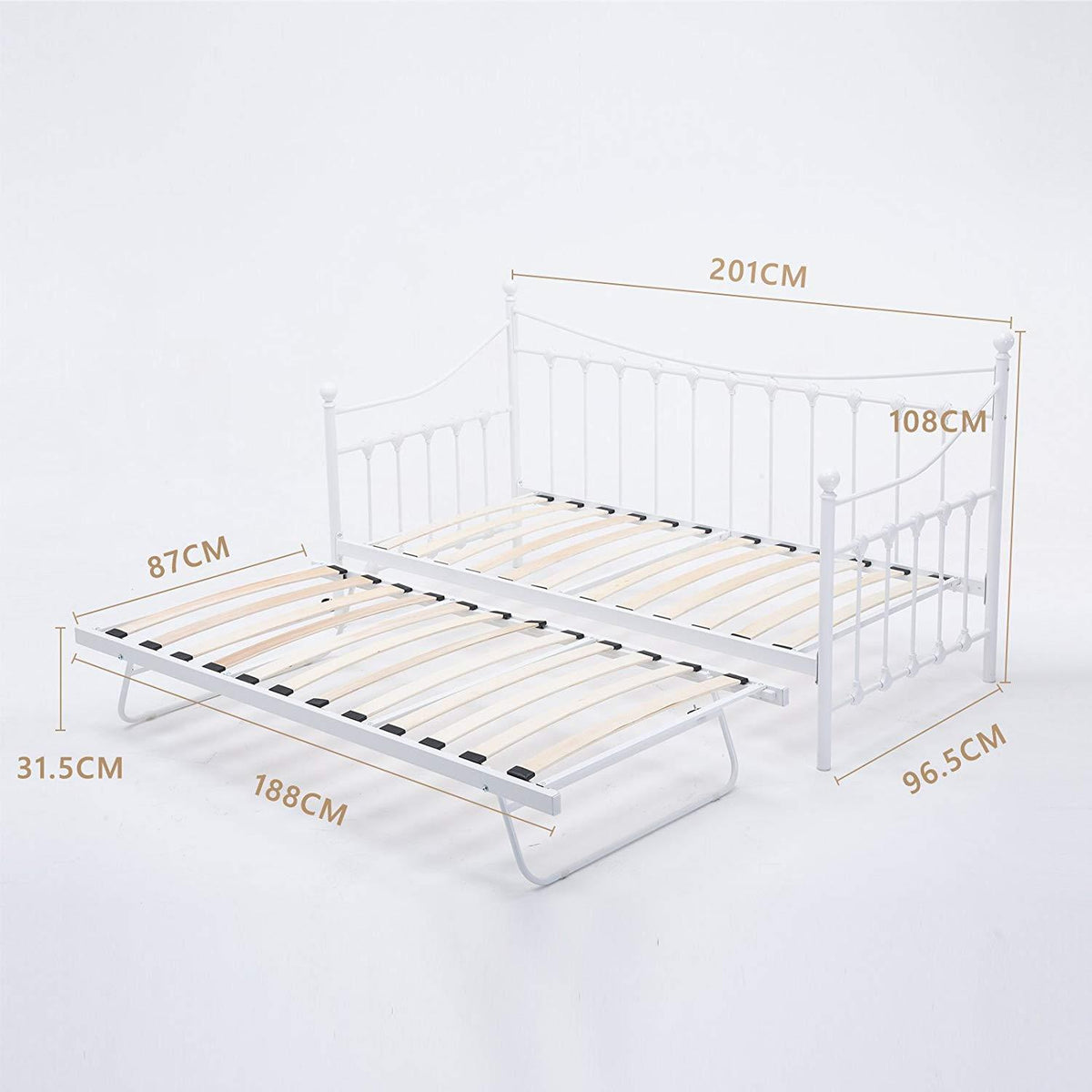 Daybed With Trundle white 3ft single bed pull out metal guest room bedroom living room