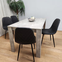 Dining Table and 4 Chairs stone grey Effect Table with 4 Black Gem Patterned Chairs