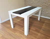 Dining Table Wood Kitchen Place for 4 Seats, Dining Table Only (White and Black H 75 x L 117 x W 77 cm)