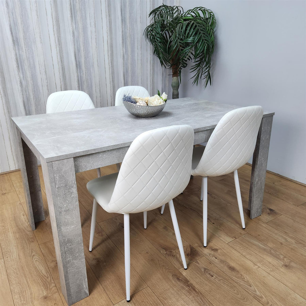 Wooden Rectangle Dining Table Sets with Set of 4 Chairs, Grey and White