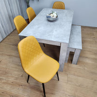 Wooden Rectangle Dining Table Sets with Set of 4 Chairs, Grey and Mustard