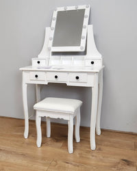 Dressing Table with Mirror and Stool Makeup Vanity LED Bulbs Mirror Hollywood Table