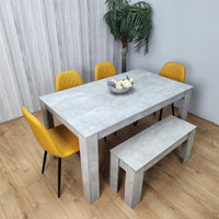 Wooden Rectangle Dining Table Sets with Set of 4 Chairs, Grey and Mustard