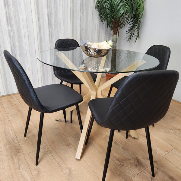 Forest Round Glass Table + 4 Black gem