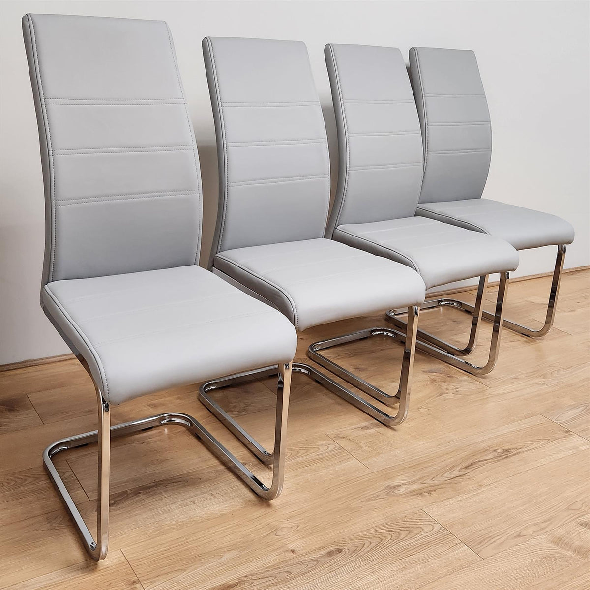 Dining Chairs Set of 4 Grey Leather Kitchen Chairs