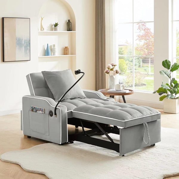 3-in-1 Convertible Sofa Bed Sleeper Chair with Adjustable Backrest, USB Charging & Cup Holder for Small Spaces