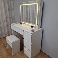 Dressing Table with Mirror and Stool Makeup Vanity LED Mirror Lights Hollywood Table