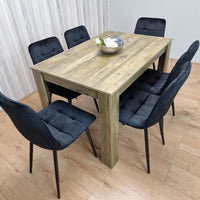 Dining Table and 6 Chairs Rustic Effect Wood Table 6 Black Velvet Chairs Dining Room