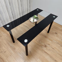 Dining Table Black Glass Kitchen Place for 4 Seats, Dining Table Only (Black H 75 x L 120 x W 70 cm)