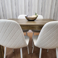 Wooden Dining Table with 4 white Gem Patterned Chairs Rustic Effect Table with white Chairs